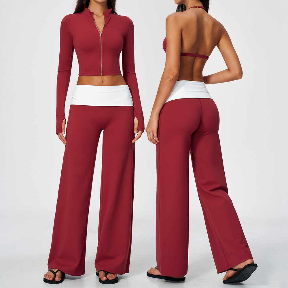 Yoga Fitness Pants - Zip Jacket Wide Leg Pants 2